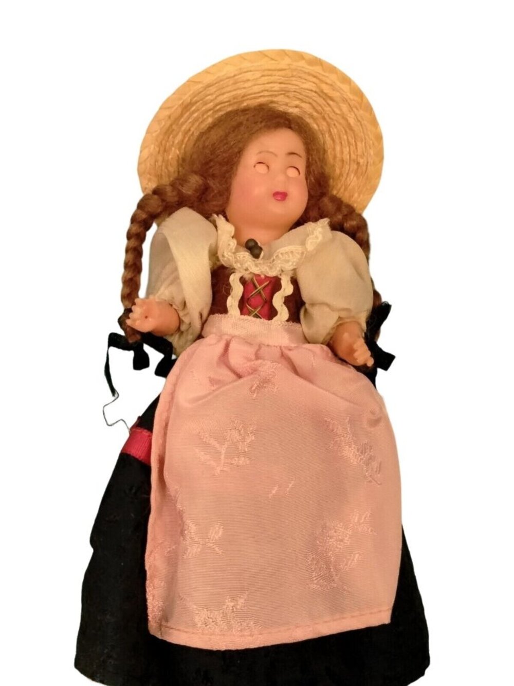 Ivanna Swiss Doll  Traditional Folk Costume Box Braided Hair Straw Hat 1960S
